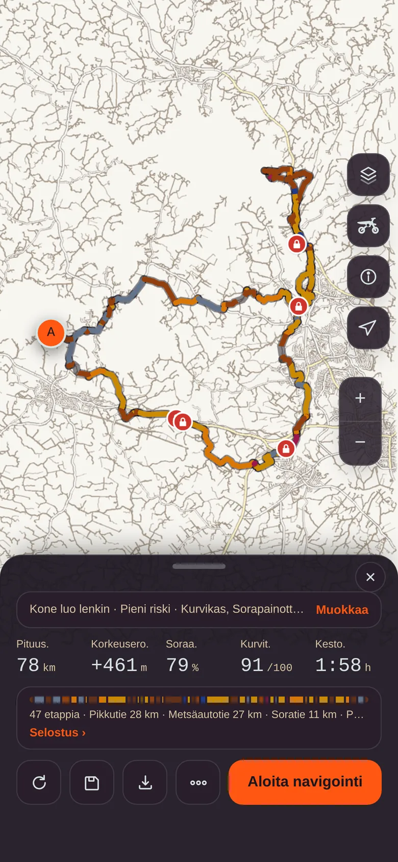 Kone luo lenkin: 78 km lenkki Iitin ympäri, puomit merkittyinä